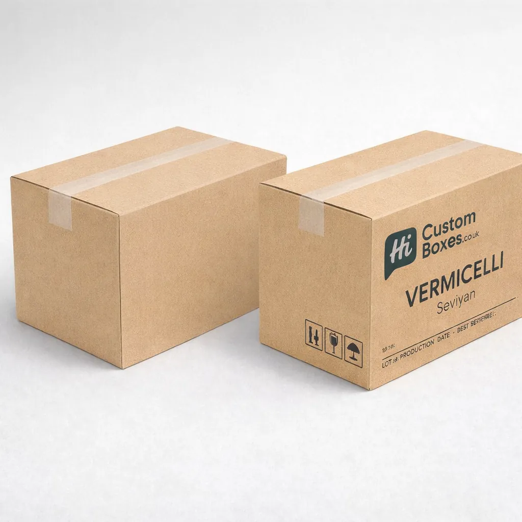 Durable brown kraft corrugated carton boxes designed for the bulk shipping and transport of vermicelli products. class=